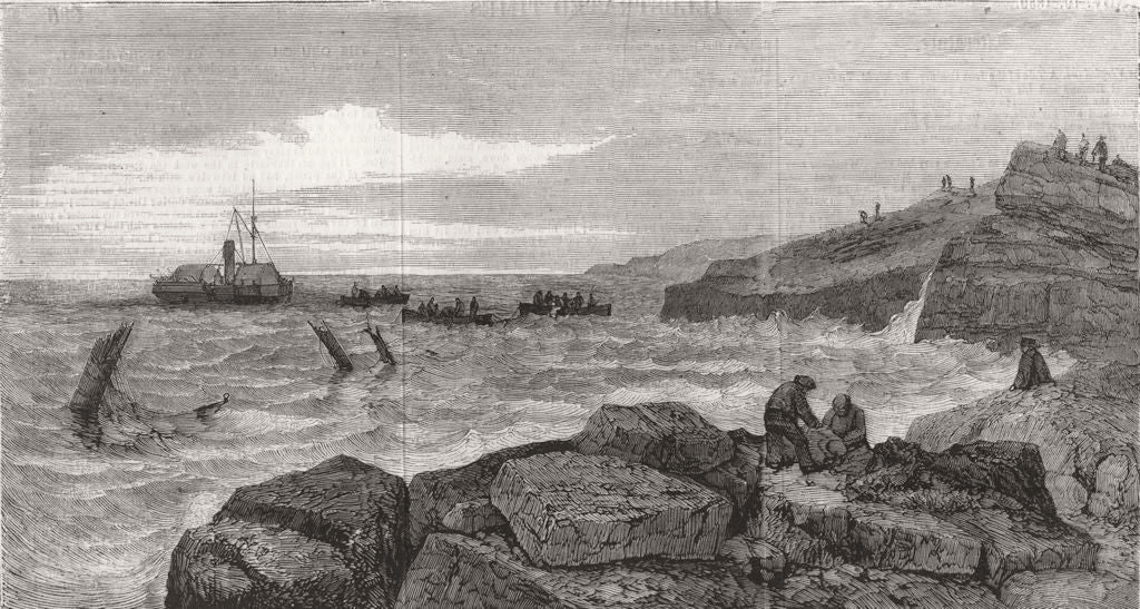 SHIPS. Wreck of Royal charter, Diving-boats at work 1859 old antique print